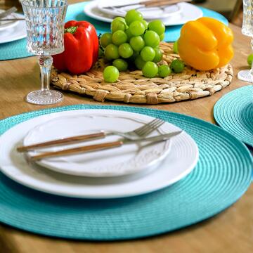 Tovaglietta Americana Kam Rotonda Azzurra - d 38 cm - Sottopiatto - Trama Intrecciata