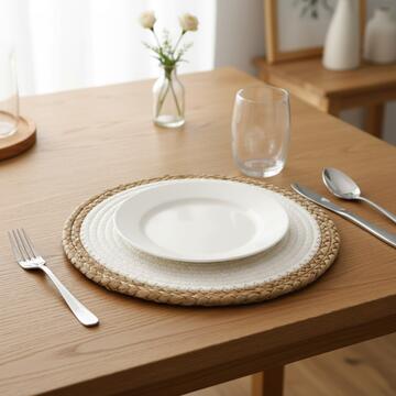 Tovaglietta Americana Rotonda d30 cm - Sottopiatto - Trama Intrecciata Bianca e Beige