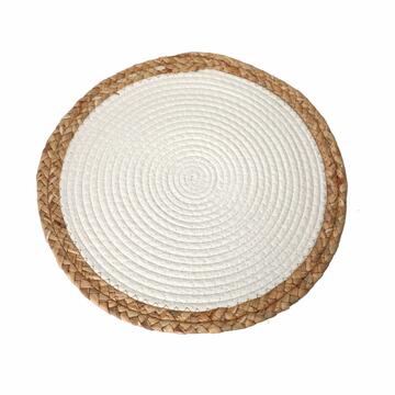 Tovaglietta Americana Rotonda d38 cm - Sottopiatto - Trama Intrecciata Bianca e Beige