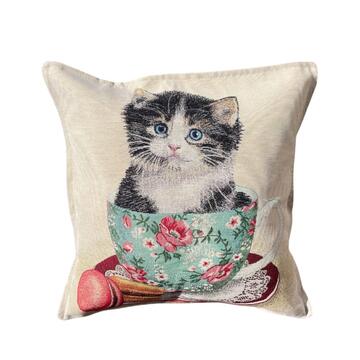 Federa Cuscino Pets 45x45 cm - Fantasia Gatto con Tazza