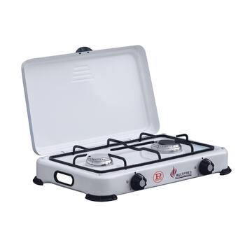 Fornello Portatile a Gas 2 Fuochi da Campeggio con Bruciatori in Acciaio Inox  34,5x50 cm