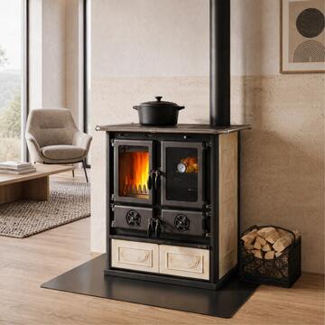 La Nordica Stufa Cucina a Legna Rosetta Liberty Panna - 7,9 kW, 226 mc Riscaldabili - 88,5x57,2 h84,3 cm - Made in Italy