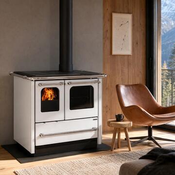La Nordica Stufa Cucina a Legna Sovrana Easy Evo 2.0 Bianca - 7,5 kW, 215 mc Riscaldabili - 96,4x64,1 h84,8 cm - Made in Italy