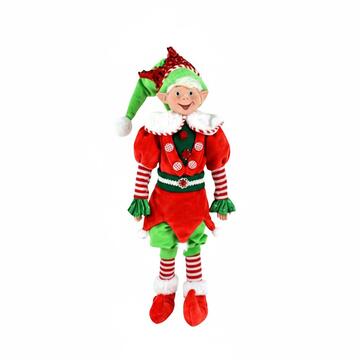 Elfo di Natale con Abito Velluto Rosso e Verde h 45 cm - Decorazione Natalizia - Addobbo di Natale