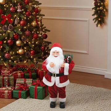 Babbo Natale con Rametto Verde h 50 cm - Soprammobile - Decorazione Natalizia