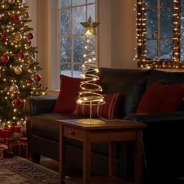 Albero di Natale Luminoso Glitter Oro con 20 Led Bianchi...