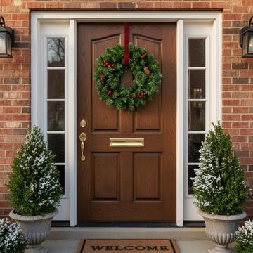 Dietroporta Ghirlanda Tonda con Bacche Rosse e Pigne d 40 cm - Decorazione Natalizia - Addobbo di Natale