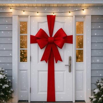Decorazione Fiocco per Porta di Ingresso in Velluto Rosso 50x6x60 cm - Decorazione Natalizia - Addobbo di Natale