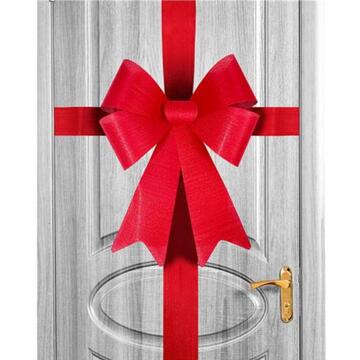 Decorazione Fiocco per Porta di Ingresso Laminato Rigato Rosso 48x10x57 cm - Decorazione Natalizia - Addobbo di Natale
