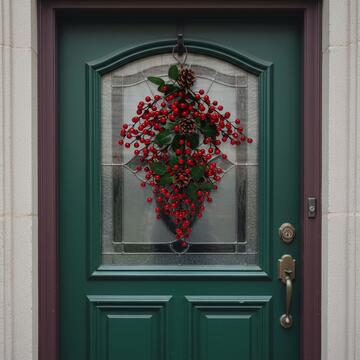Dietroporta Lungo con Bacche Rosse e Pigne h 50 cm - Decorazione Natalizia - Addobbo Natalizio