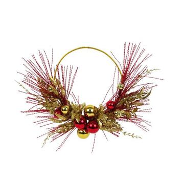 Dietroporta Ghirlanda con Anello in Metallo, Palline e Foglie, d 31 cm - Decorazione Natalizia - Addobbo di Natale