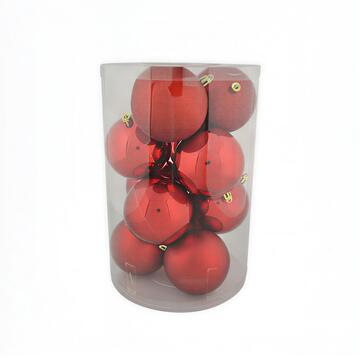 Palline di Natale Assortite 12 Sfere d 8 cm - Rosse - Glitter/Lucida/Perlata - per Albero di Natale - Decorazioni Natalizie