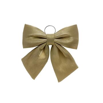 Fiocco di Natale 28 cm in Tessuto Rigato e Laminato Oro - per Alberi di Natale, Porte, Ghirlande, Pacco Regalo - Decorazione di Natale