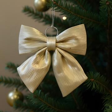 Fiocco di Natale 34 cm in Tessuto Rigato e Laminato Oro - per Alberi di Natale, Porte, Ghirlande, Pacco Regalo - Decorazione di Natale