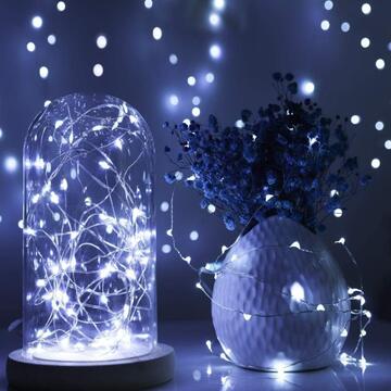 Filo Luci di Natale a Led con Giochi di Luce - Bianco Freddo - 5,2 mt - Decorazioni Di Natale - per Interno ed Esterno