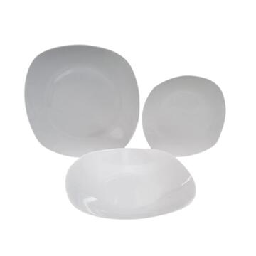 Servizio Set 18 Piatti Quadrati in Porcellana Bianca - 6 Piatti Piani + 6 Piatti Fondi + 6 Piattini