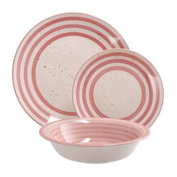 Servizio Set Navy 18 Piatti in Ceramica con Righe - Rosa