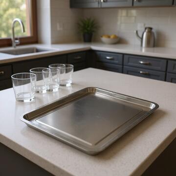 Vassoio Rettangolare in Acciaio Inox 31x21 cm da Servizio con Bordi Rialzati