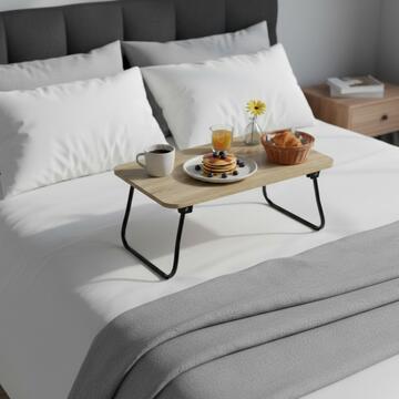 Vassoio da Colazione Leon con Piedini - Tavolino Richiudibile Pieghevole - 53x30 h22 cm - Rovere