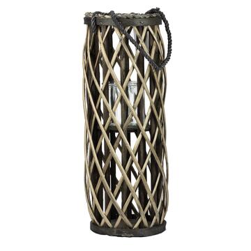 Lanterna in Vimini Grigia H50cm con Corda e Porta Candela