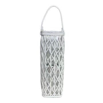 Lanterna in Vimini Bianca 16x16 h50 cm - con Manico in Corda e Porta Candela - Inserto in Vetro