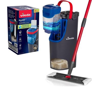 Vileda H2PrO Flat Mop, Sistema Lavapavimenti a Piastra Piatta con Separazione Acqua Pulita e Sporca