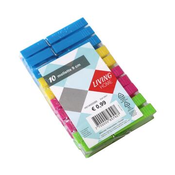 Confezione 10 Mollette per Bucato da 9 cm in Plastica Colorate - Antivento - Pinze per Stendibiancheria