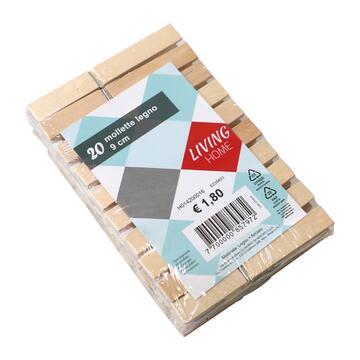 Confezione 20 Mollette per Bucato da 9 cm in Legno - Antivento - Pinze per Stendibiancheria