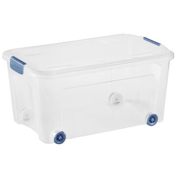 Combi Box 43 lt Trasparente con Coperchio, Impilabile + Ruote