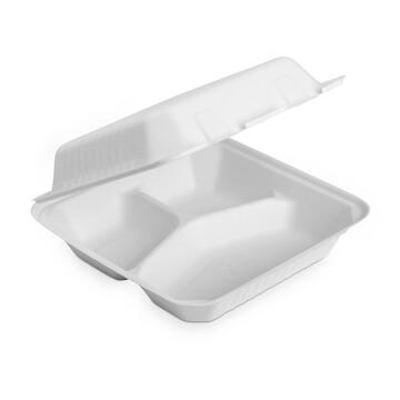 Confezione 50 pz Contenitore 3 Scomparti 650cc - Biodegradabile - per Asporto - Primo, Contorno, Secondo, Insalata