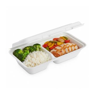 Confezione 50 pz Contenitore 2 Scomparti 800cc - Biodegradabile - per Asporto - Primo, Contorno, Secondo, Insalata