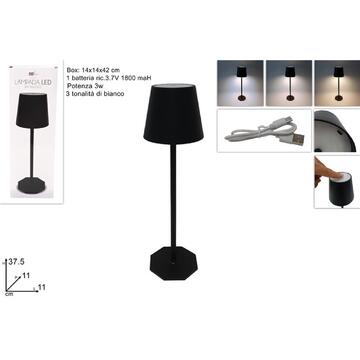 Lampada Tavolo Nera 3 modalià luce 3W ricaricabile USB