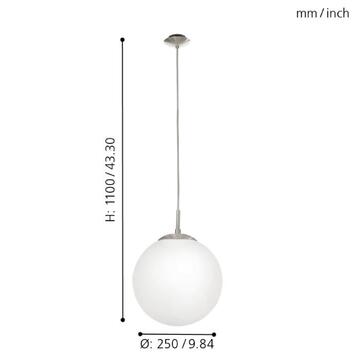 Lampada Rondo 25 cm a sospensione in acciaio e vetro opale Bianco