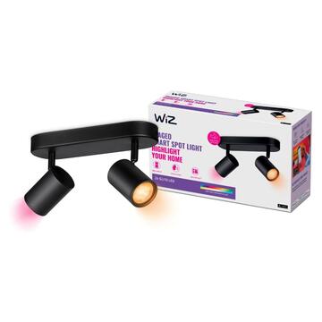 WiZ Faretto Nero 2 Luci Smart, Wifi, Controllo Vocale, Luce Nera o Colorata Dimmerabile