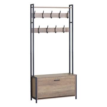 Mobile Ingresso Elmet con 1 anta scarpiera - 84x30 h182 cm - Nero/Olmo - per Ingresso, Ufficio, Studio, Living