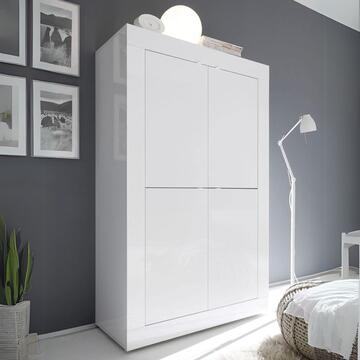 Credenza Contenitore 4 Ante 120x43 h 162cm, Made in Italy, Bianco Lucido