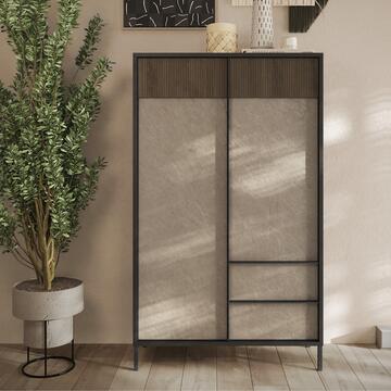 Madia Contenitore Multiuso Everest 2 Ante + 2 Cassetti 106x40 h 177cm, Made in Italy, Finitura Lava e Argilla