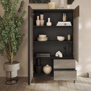 Madia Contenitore Multiuso Everest 2 Ante + 2 Cassetti 106x40 h 177cm, Made in Italy, Finitura Lava e Argilla