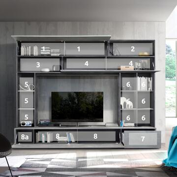 Parete Soggiorno Moderna Pratiko Ossido/Cemento 277x211x42cm - Marino Fa Mercato