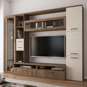 Parete da Soggiorno Hercules Noce/ Grigio Spatolato...