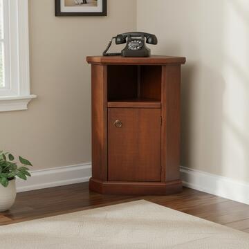 Mobiletto porta telefono ad angolo noce, 1 anta + vano aperto, 57x40 h76 cm