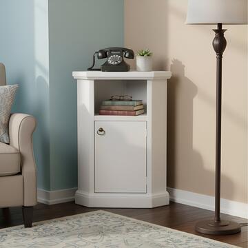 Mobiletto porta telefono ad angolo legno bianco ,1 anta + vano aperto, 41x78