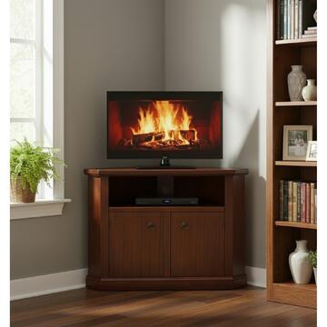 Mobile porta tv angolare in legno noce, 2 ante + 1 vano aperto, 74x62 h78 cm