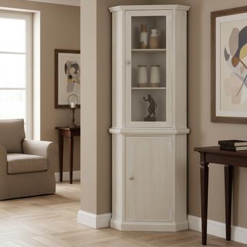 Mobiletto Angolare con Alzata Seta Decapè - Arte Povera - 70x45 h192 cm - per Soggiorno, Ingresso, Ufficio - Made in Italy