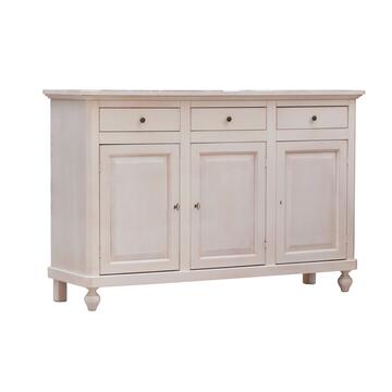 Credenza classica Napoletana 3 ante + 3 cassetti legno bianco decapé