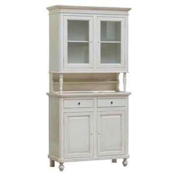 Credenza Napoletana con vetrina + 4 ante + 2 cassetti in legno finitura bianco decapé Marino Fa Mercato