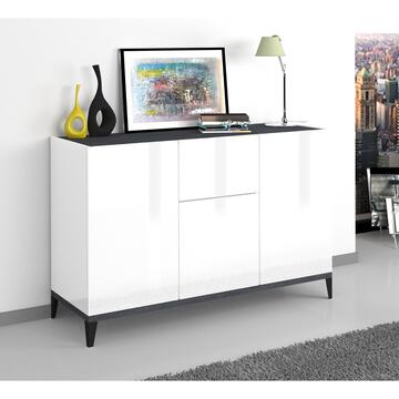 Madia Moderna Sunrise 3 Ante + 1 Cassetto Bianco Lucido/Ardesia 120x82x40cm