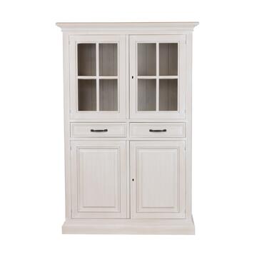 Mobile Piattaia in Legno Massello - con 2 Cassetti - per Zona Giorno - Arte Povera - 113x50 h169 cm - Seta/Decapè - Made in Italy