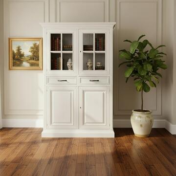 Mobile Piattaia in Legno Massello - con 2 Cassetti - per Zona Giorno - Arte Povera - 113x50 h169 cm - Seta/Decapè - Made in Italy