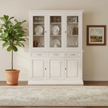 Credenza Classica in Legno Massello - 6 Porte + 3 Cassetti - Arte Povera - 206x50 h230 cm - per Zona Giorno - Seta/Decapè - Made in Italy